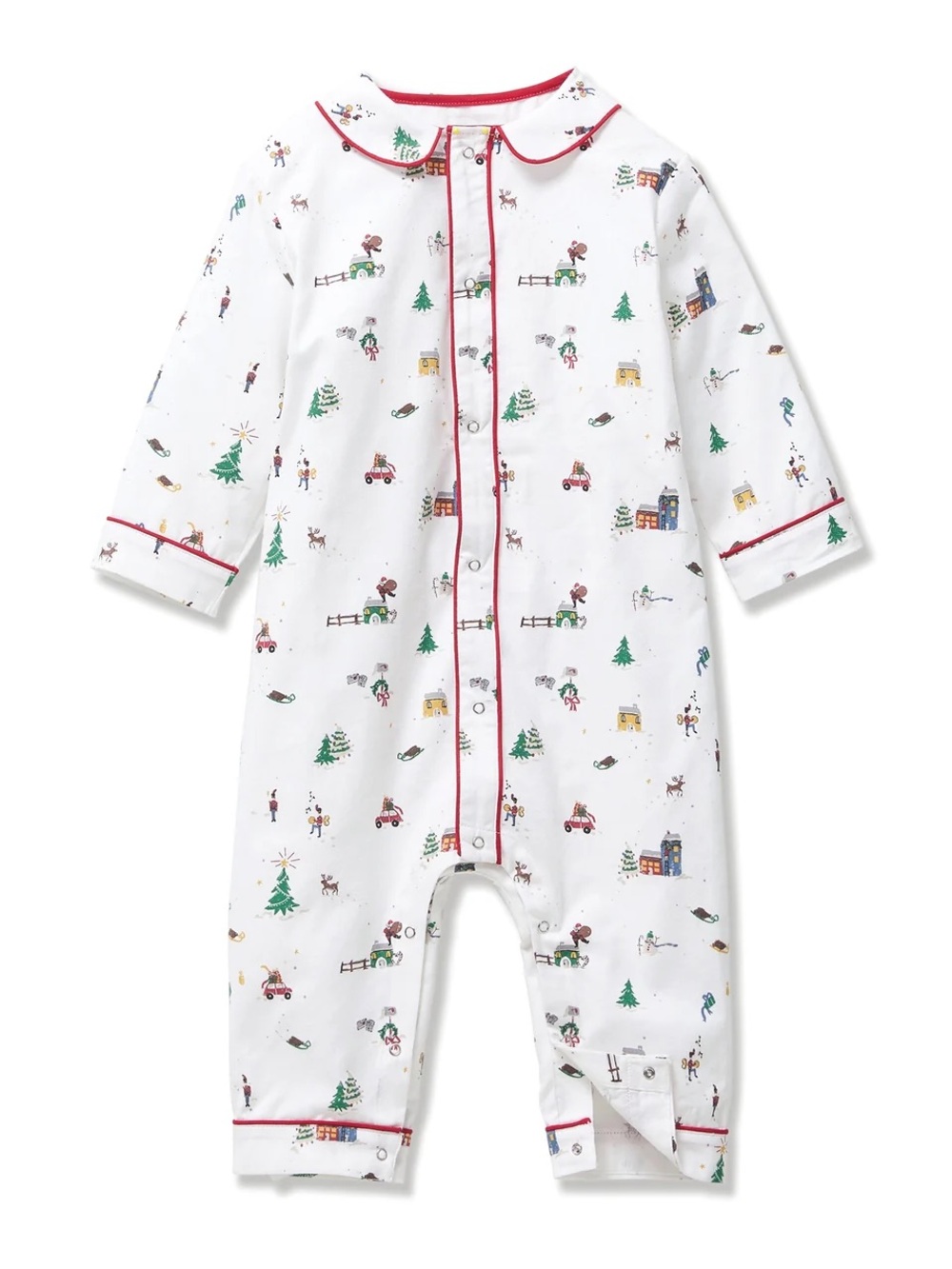 PETITE PLUME BABY’S TWILL CAMBRIDGE ROMPER IN HOLIDAY TOWN